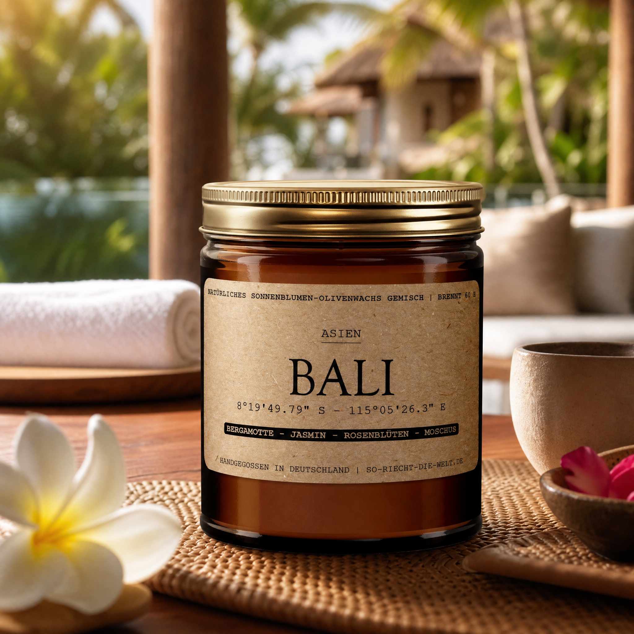 [Weltreise] Bali Duftkerze – Bergamotte, Jasmin, Rosenblüten & Moschus