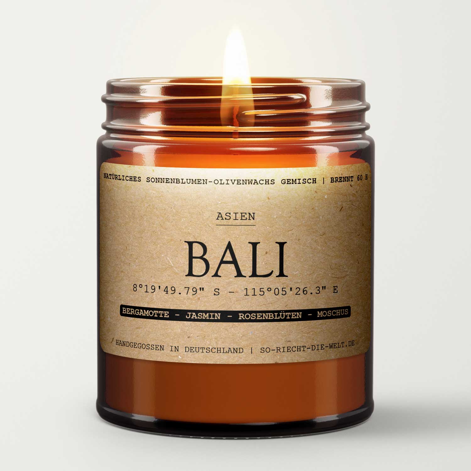 Bali Duftkerze - Bergamotte | Jasmin | Rosenblüten | Moschus | Handgegossen in Deutschland | Premium Qualitätszutaten - VON GRAU4260590540195240mlSo-riecht-die-welt