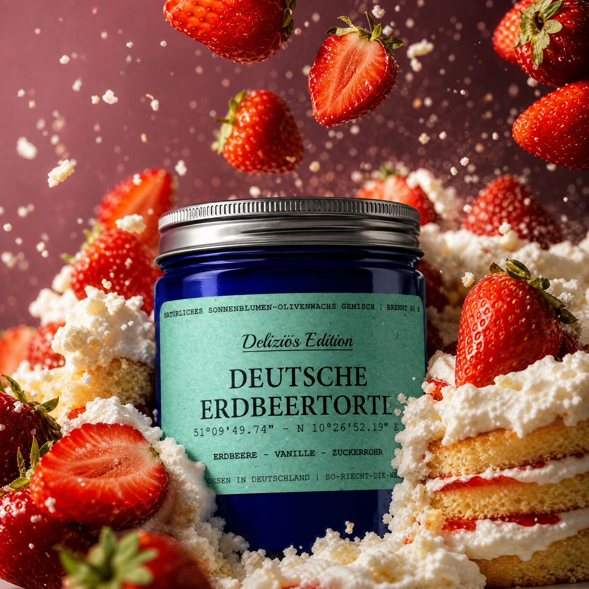 [Deliziös] Deutsche Erdbeertorte Duftkerze - Erdbeere | Vanille | Zuckerrohr - VON GRAU4260590540874Einzelne KerzeSo-riecht-die-welt